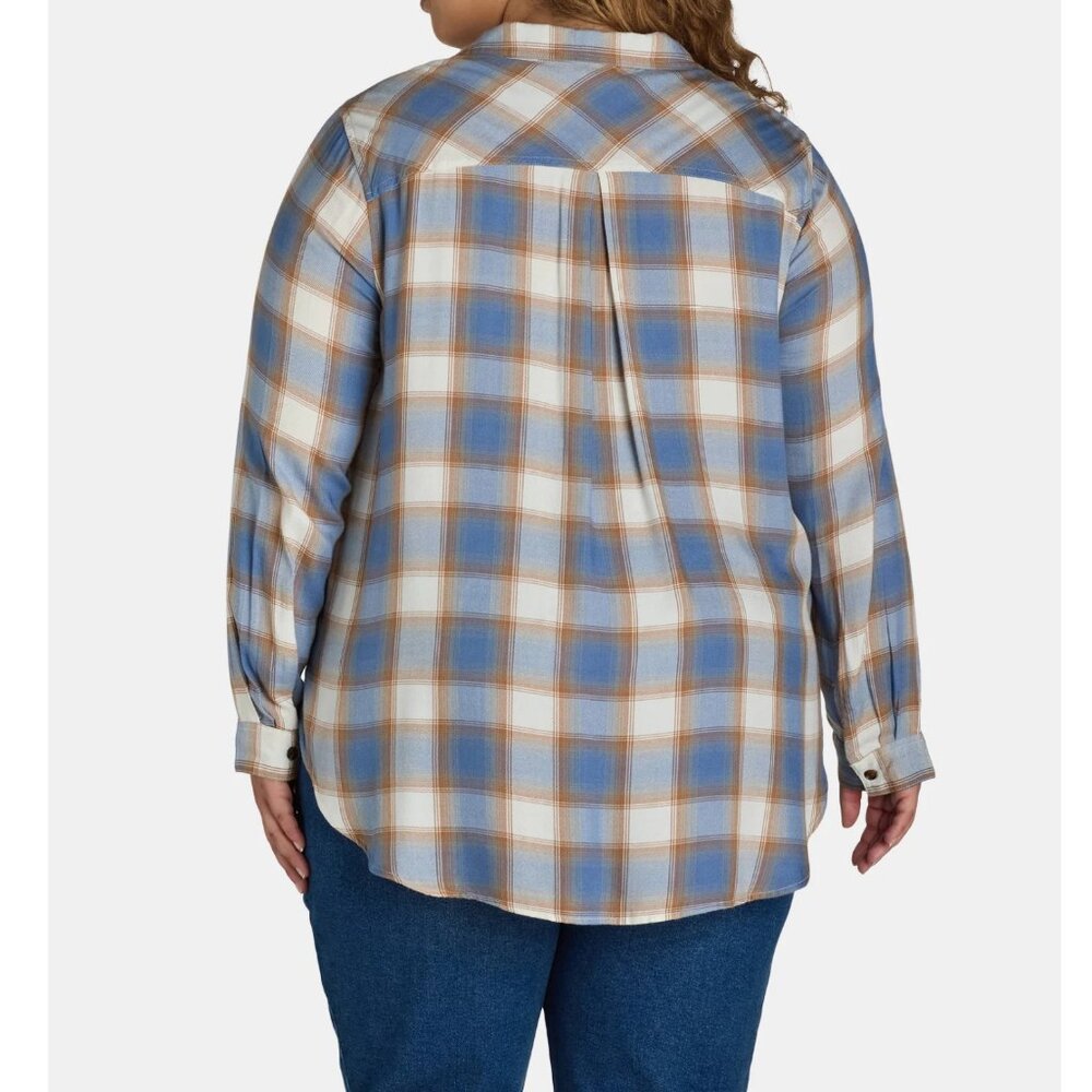 Terra & Sky Women's Plus Button Down Shirt Plaid Long Sleeve Size 2X Blue - Picture 9 of 11